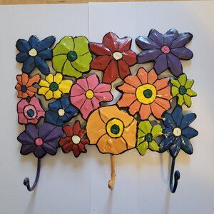 Flowers Leash Hooks Metal Wall Key Rack Holder Primary Colors